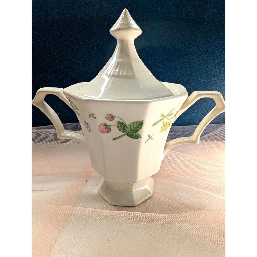 Independence Ironstone 1776 Octagonal Floral Ironstone Lidded Sugar Bowl